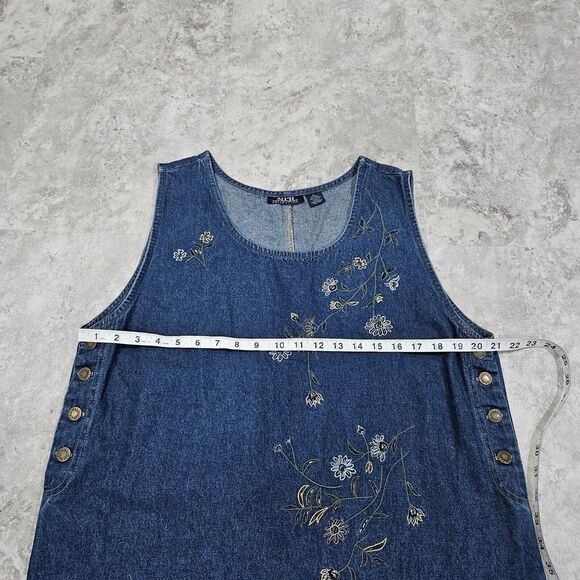 MPH Collection 90's Denim Jumper Dress Women XL Jean Floral Embroidery Beaded - Picture 10 of 12